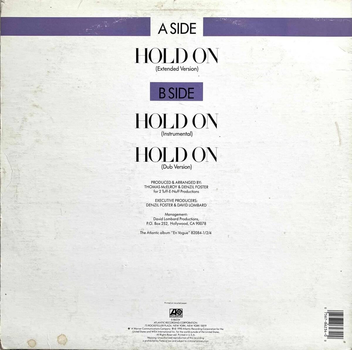 En Vogue / Hold On【12''】1990 / US / Atlantic / 0-86234 / 検索：333yen vinyl_画像2