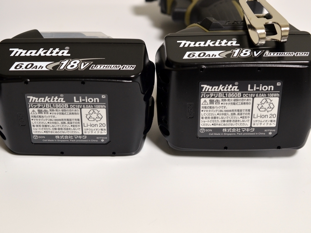 未使用 充電式インパクトドライバ TD173DRGXO 純正 バッテリ2個 18V 6.0Ah マキタ makita TD173D BL1860B オリーブ td173drgxの画像3