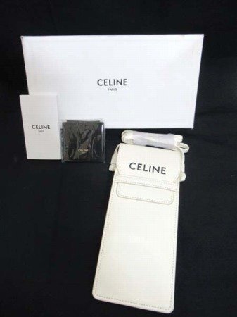 セリーヌ CELINE クロスボディポーチ サングラスポーチ サングラスケース スマホポーチ ホワイト 箱付 経年保管 中古 ■_画像1