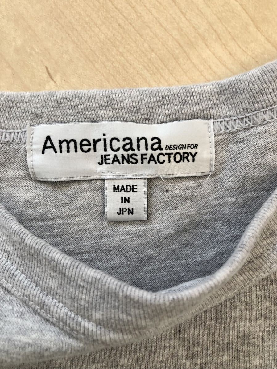 Americana×JEANS FACTORY/アメリカーナ×ジーンズファクトリー 別注 6-7分袖 ロゴ Tシャツ グレー 日本製 の画像6