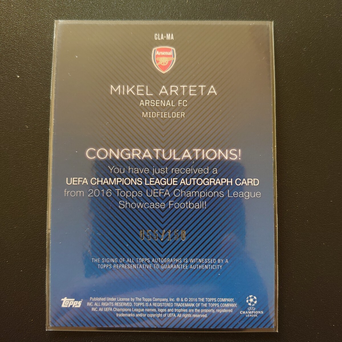 Mikel Arteta サイン 150シリ 2015-16 Topps UEFA CL Showcase Arsenal ミケル アルテタ _画像2