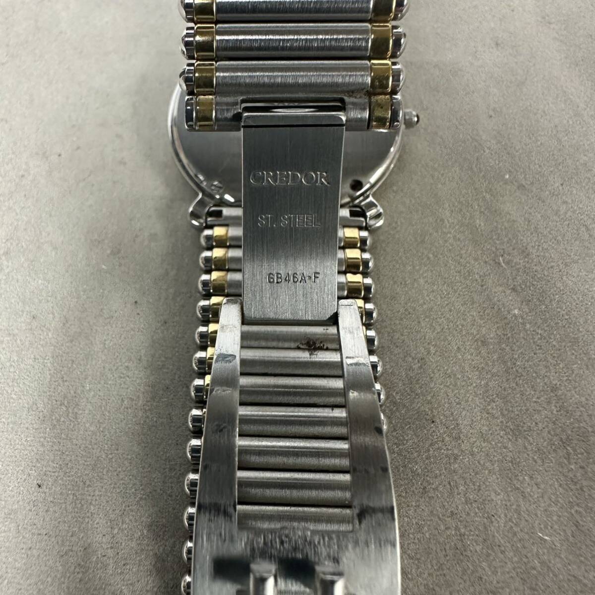 o2404-3 SEIKO CREDOR セイコークレドール　5A74-0190 ベゼルK18+ダイヤ　腕時計　稼働品　ベルト、裏蓋のネジ難あり_画像6
