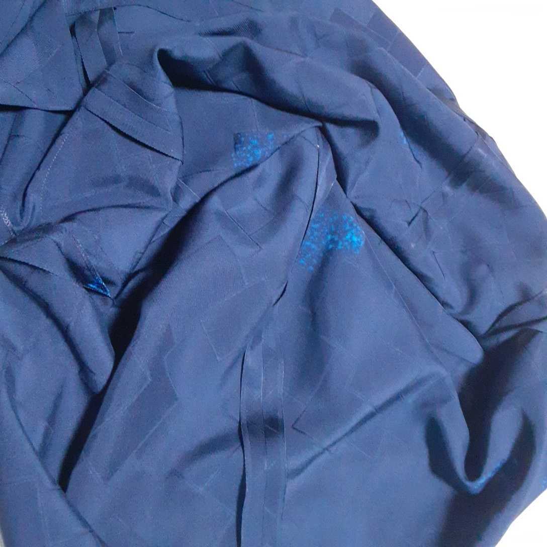 ★着物リメイク 上品な紺の小紋から Aラインフレンチスリーブチュニック 1点物 正絹 Lサイズくらい 体形カバーの画像10