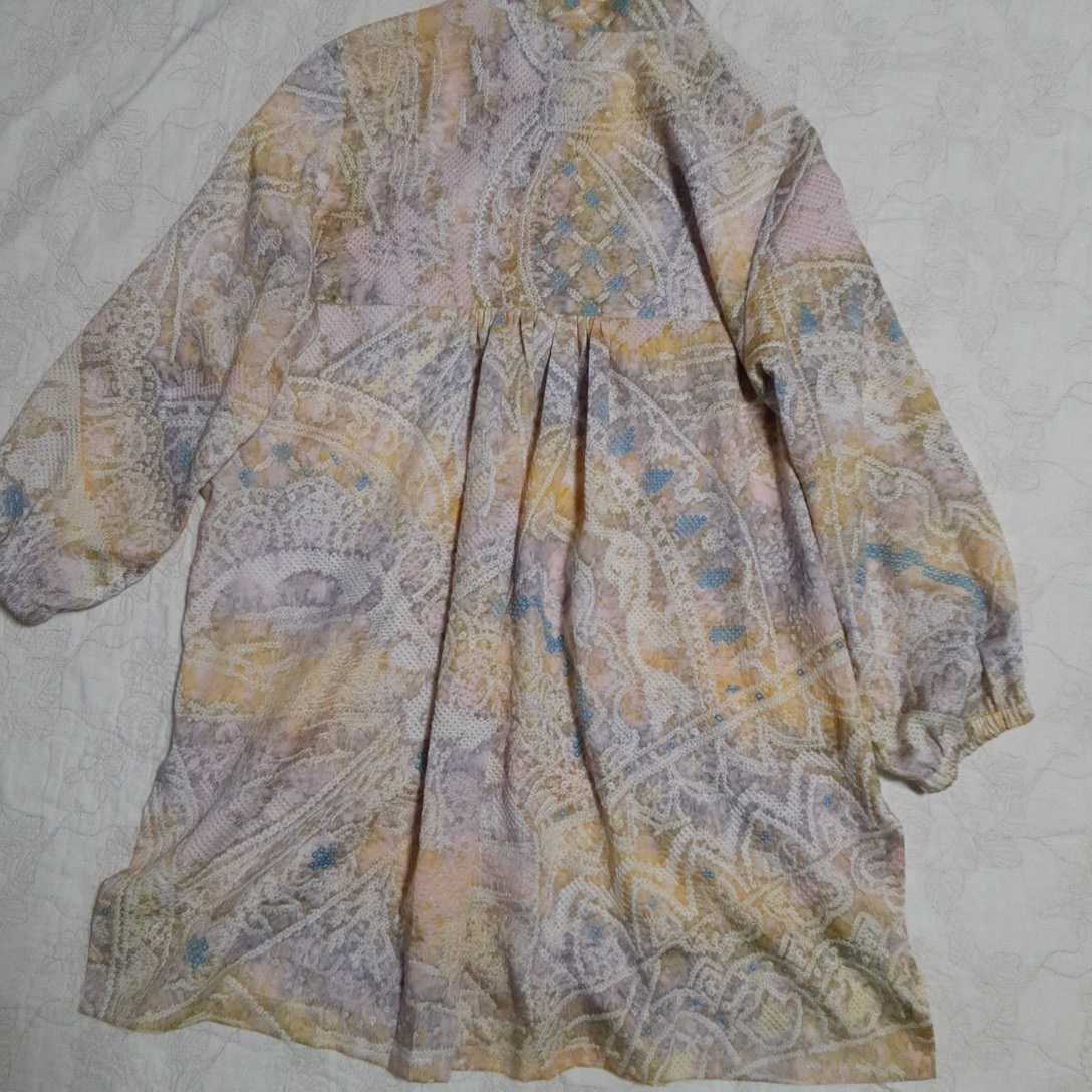 * hand made blur .. gorgeous aperture stop band color shirt tunic coat is hutch also! cotton 1 point thing stand-up collar L size about 