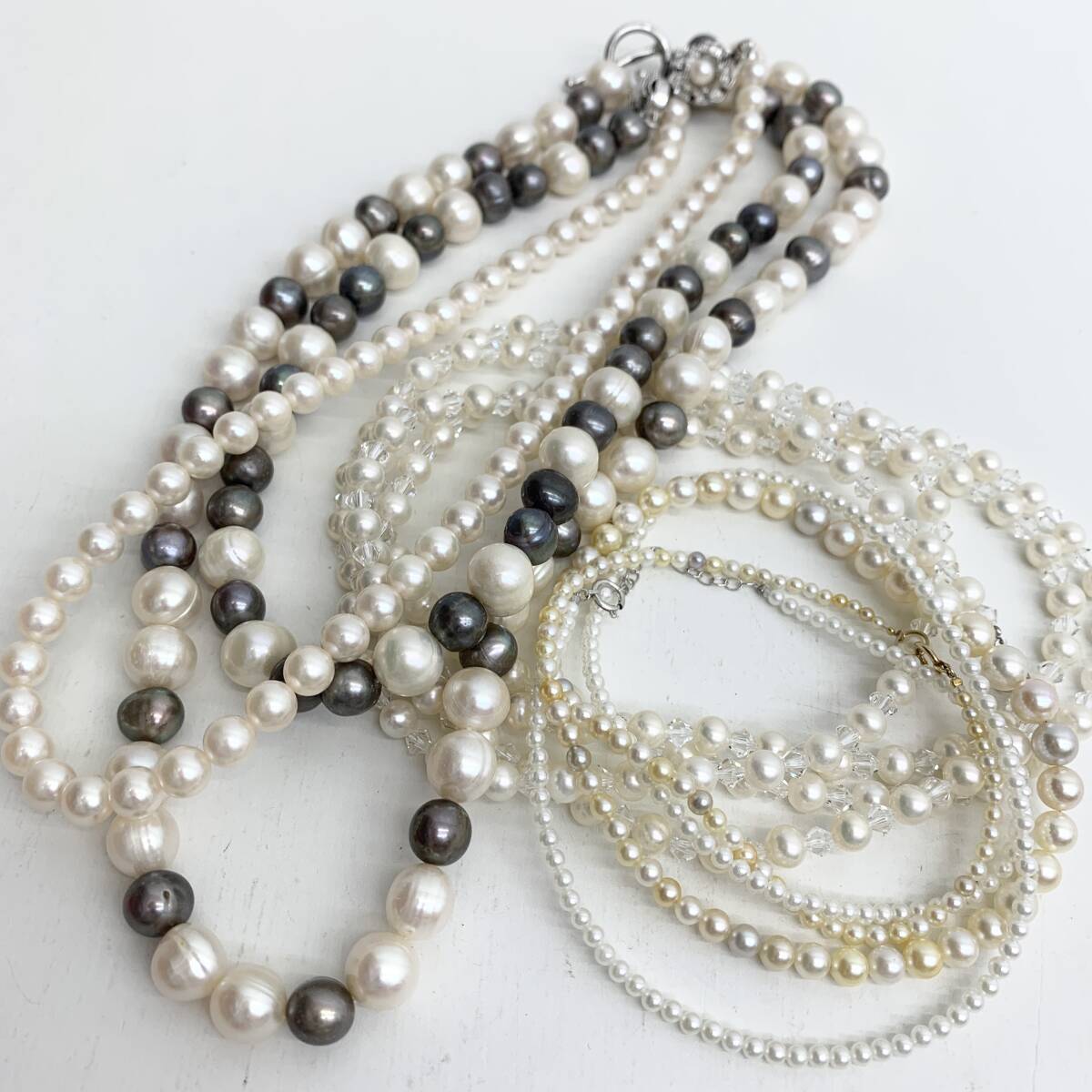 1 jpy ~! pearl necklace 6ps.@ summarize SILVER K14 K14WG silver gross weight 201.1g accessory pearl 925