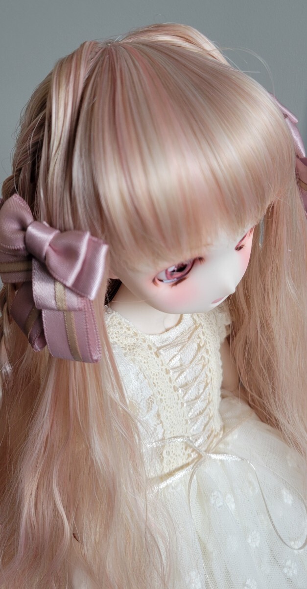 MDD　 DD　SD　ウィッグ　８－９インチ　 アレンジウィッグ　 ドルフィードリーム　ピンクベージュ　ピンク　リボン　髪飾り_画像7