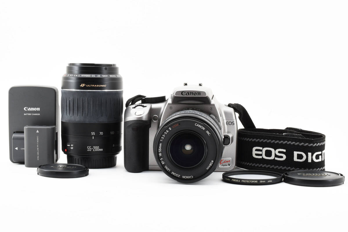 Canon キヤノン EOS Kiss Digital N EF-S 18-55mm F3.5-5.6 II USM + 55-200mm F4.5-5.6 II USM 3050_画像1