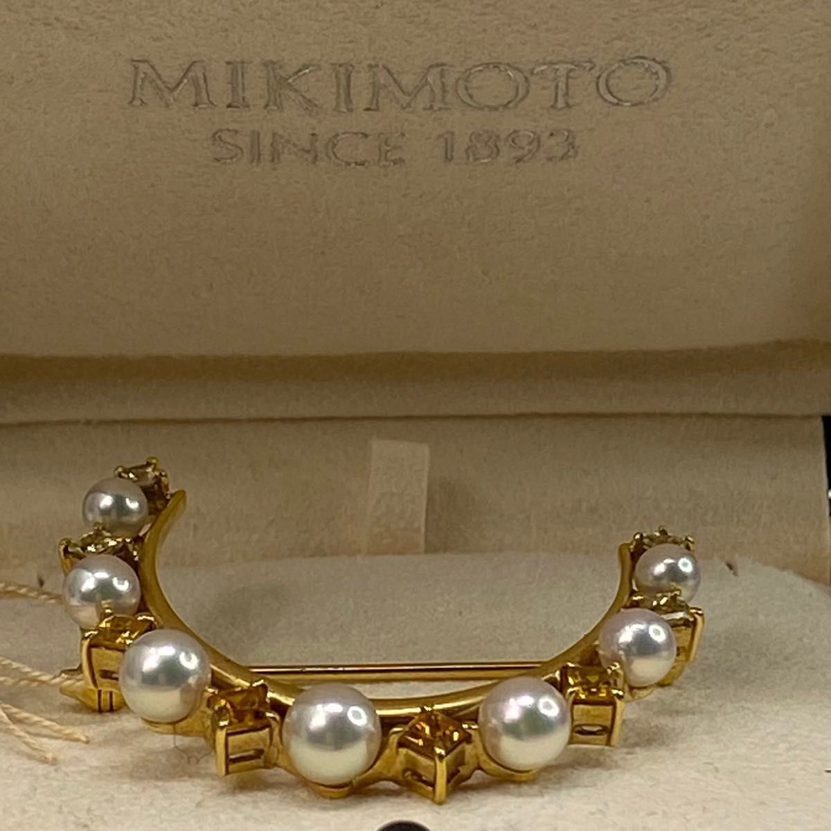 mikimoto ミキモト　御木本used k18YG 18金　AU750天然シトリン養殖あこや真珠ブローチ