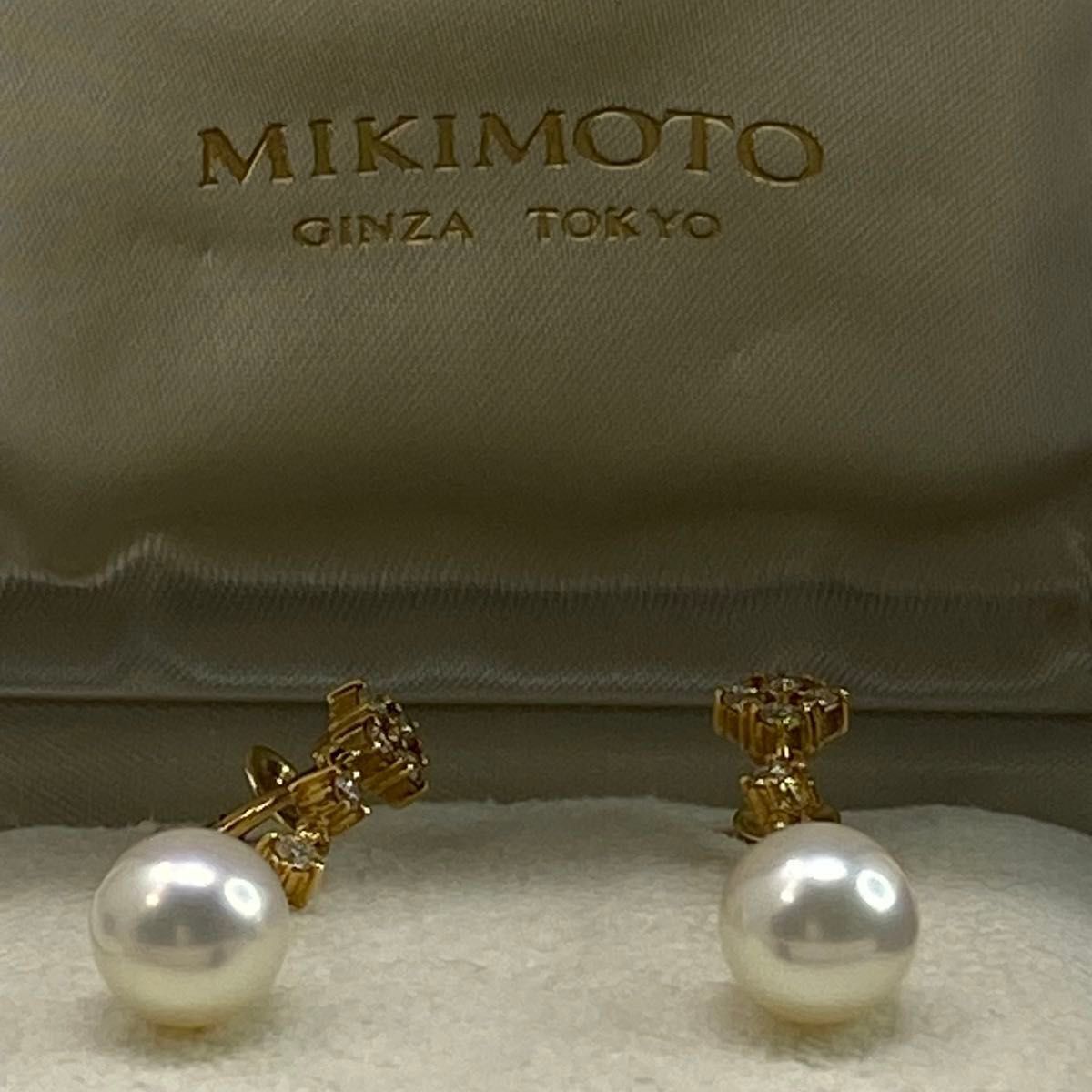 mikimoto ミキモト　御木本used k18YG 18金　AU750あこや真珠天然ダイヤモンド イヤリング