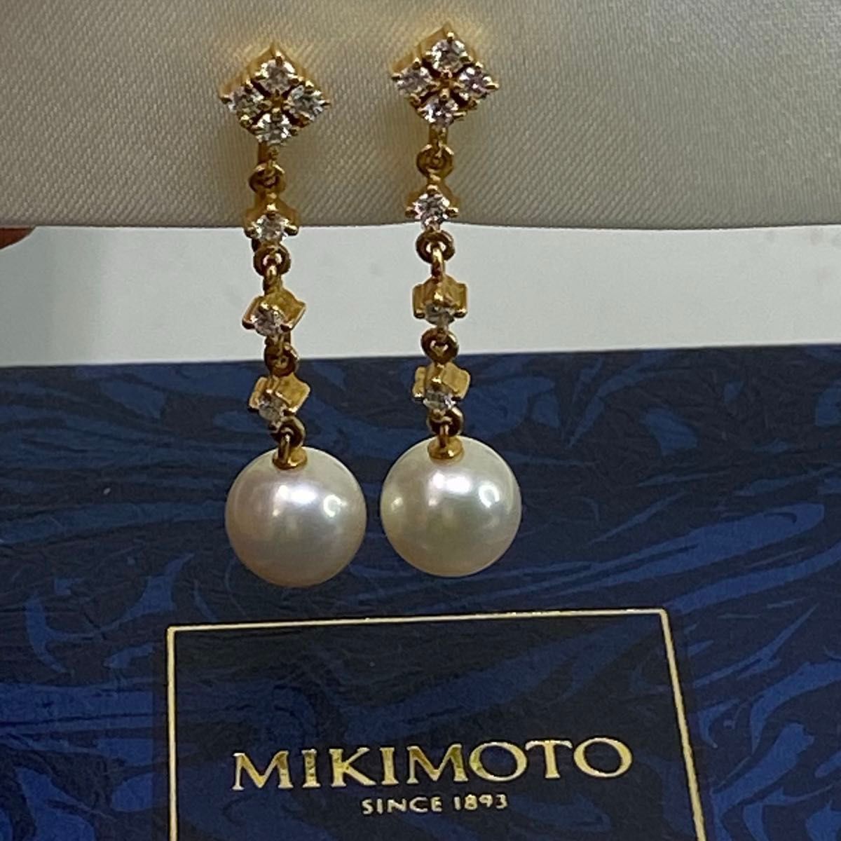 mikimoto ミキモト　御木本used k18YG 18金　AU750あこや真珠天然ダイヤモンド イヤリング