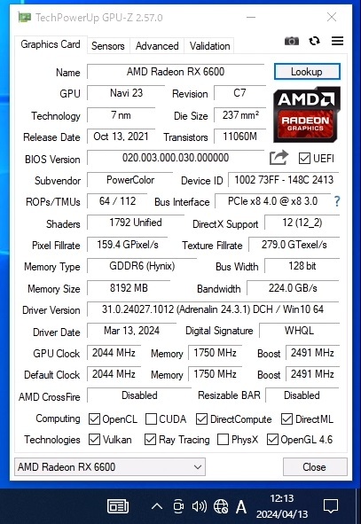 玄人志向 AMD Radeon RX 6600 8GB GDDR6_画像5