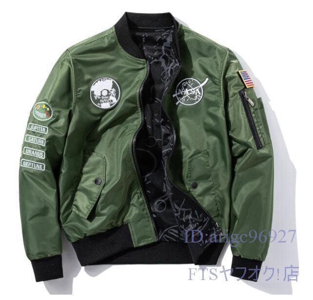 V850☆新品春フライトジャケット メンズスタジャン 両面著 ワッペン 紳士 野球服ゆったり ブルゾン アウトドア アメカジ ３色灰/XL
