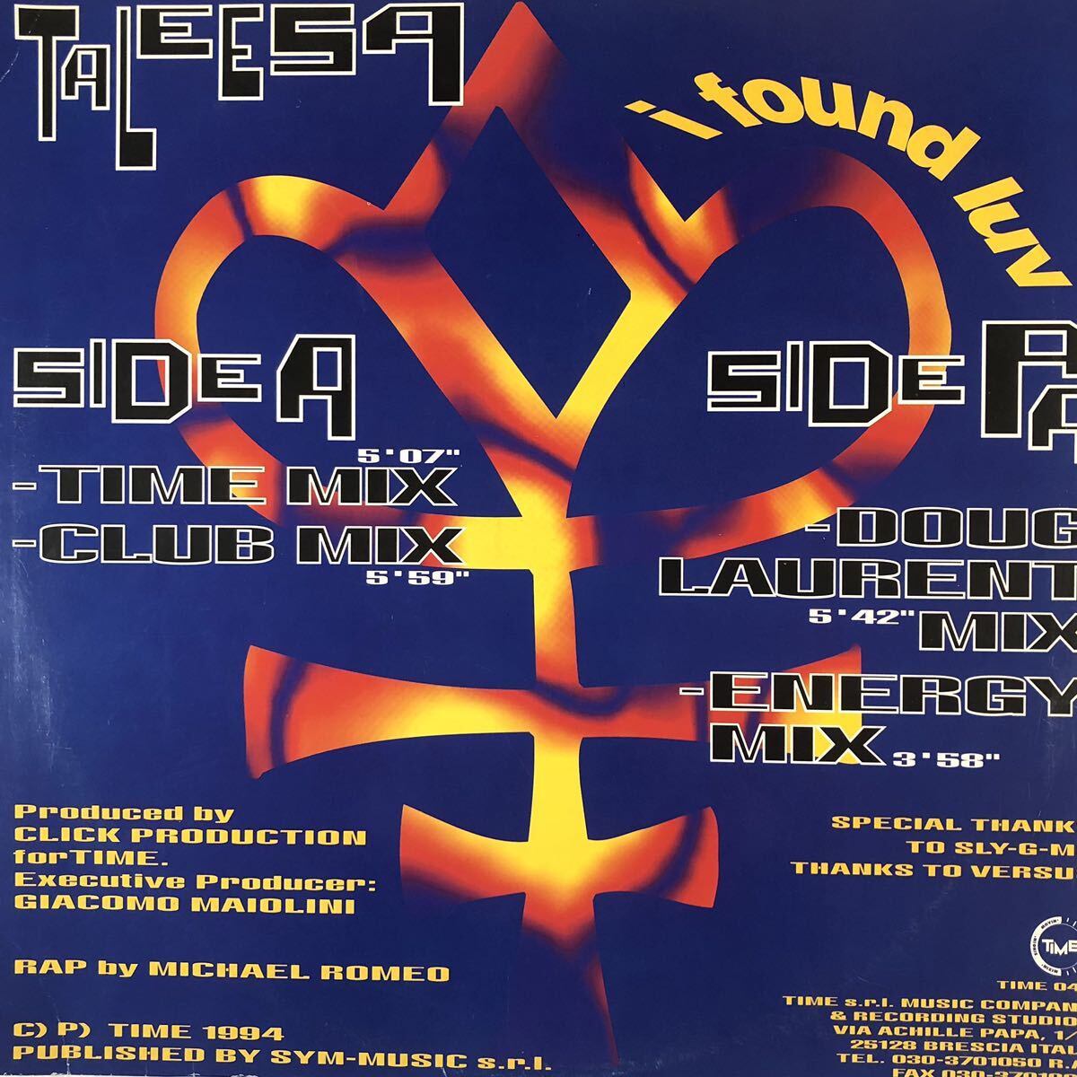 m430 輸入盤 LPレコード【TALEESA /i found luv】'94 ラップ/ダンス/ディスコ/エレクトリック ペラジャケ イタリア盤_画像2