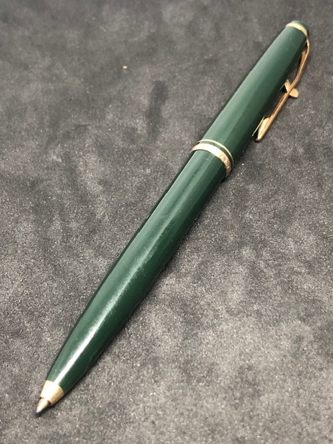 【稀少品】MONTBLANC/モンブラン レバー式ボールペン No.28 深緑軸 グリーン×ゴールド インク青色 F・中古品・ヴィンテージ アンティークの画像4