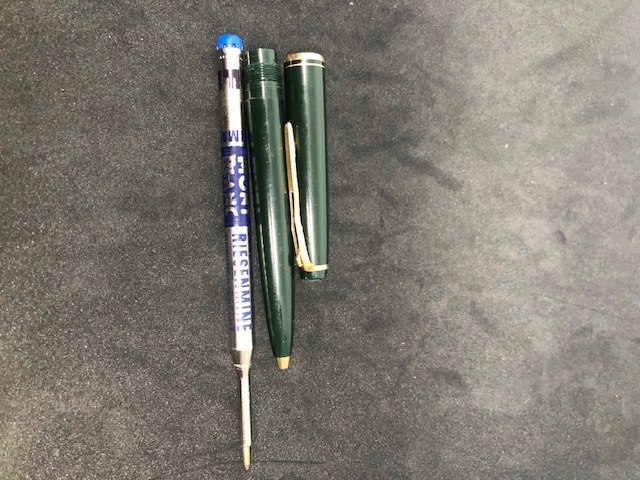 【稀少品】MONTBLANC/モンブラン レバー式ボールペン No.28 深緑軸 グリーン×ゴールド インク青色 F・中古品・ヴィンテージ アンティークの画像8