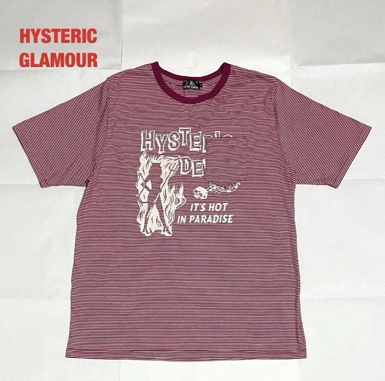 【人気】HYSTERIC GLAMOUR　ヒステリックグラマー　HYS DEVIL pt ポケ付Tシャツ　ボーダー柄　リンガーネック　ヒスデビル　02182CT32_画像1