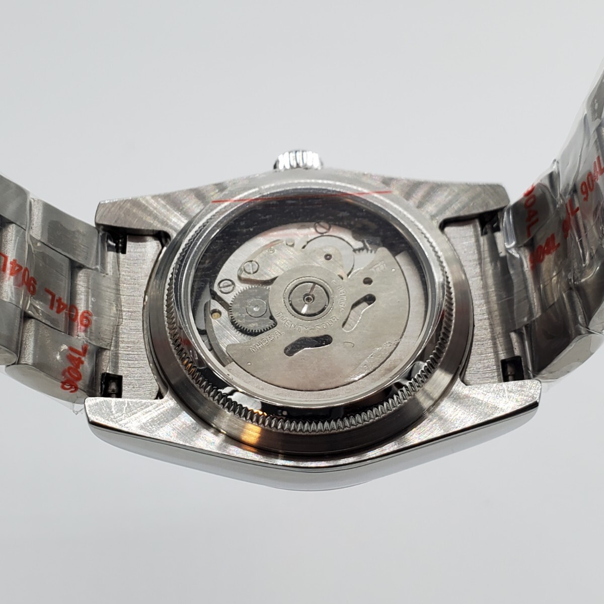 新品 自動巻 LARIMOKER ノーロゴ ピンク文字盤 36mm セイコー NH35 メンズ腕時計 機械式 サファイア風防 シースルーバック仕様_画像6