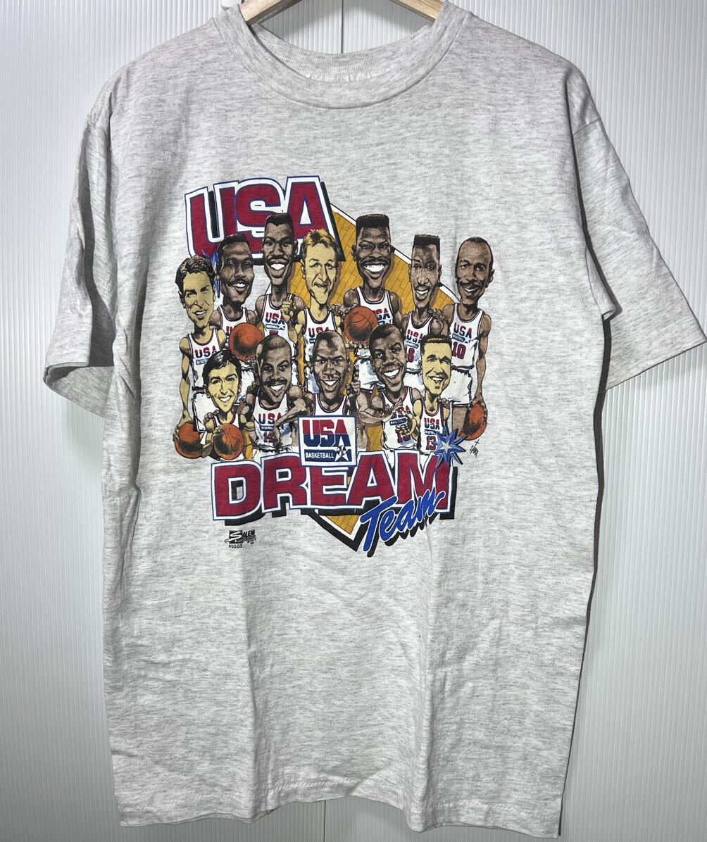 90s USA DREAM TEAM ヴィンテージ Tシャツ L グレー USA製 ドリームチーム バルセロナオリンピック アメリカ代表 NBA マイケルジョーダン他の画像1