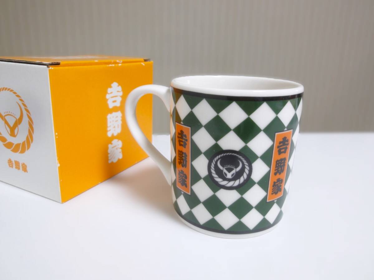 陶器製 吉野家 yoshinoya マグカップ １客 格子柄とロゴマーク 非売品 未使用 古品の画像1