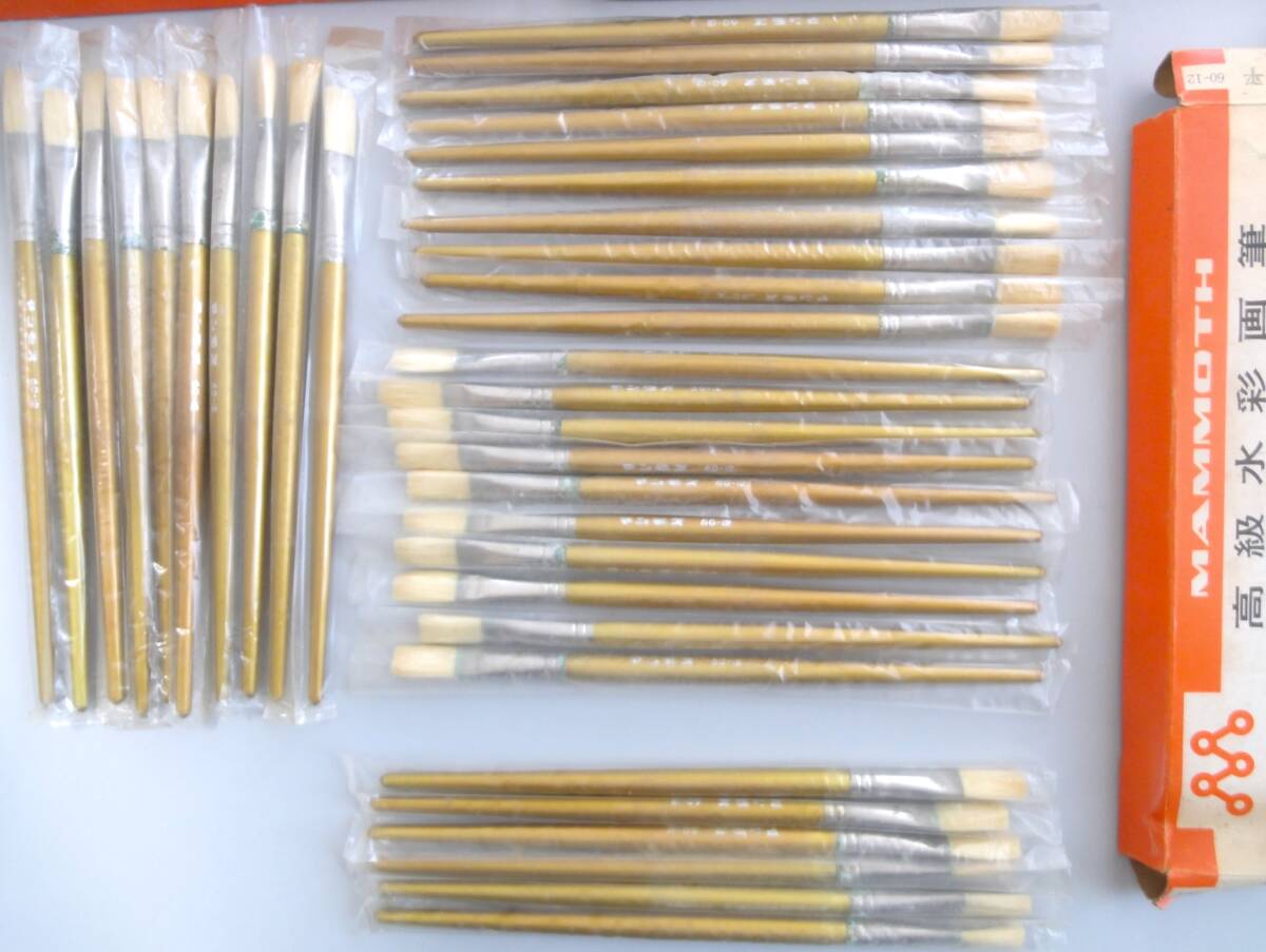  old high class watercolor painting writing brush MAMMOTH mammoth un- transparent flat 80-16(10ps.@) flat 60-12(4 box 36ps.@) metal rust have, boxed unused old goods 