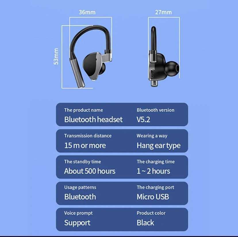 送料無料【2023年 最新 イヤホン】 Bluetooth 5.2 片耳 高音質 イヤフォン ブルートゥース 耳掛け HIFI音質 長時間 ブラック 黒 の画像9
