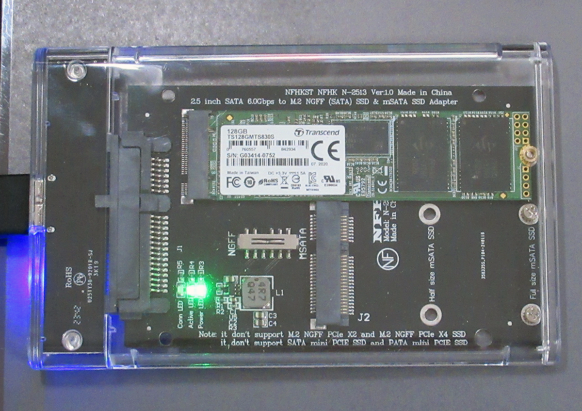 M.2 NGFF SSD（SATA）/ mSATA SSD → 2.5インチ SATA 3.0変換アダプター_NGFF（SATA） M.2 SSD実装例