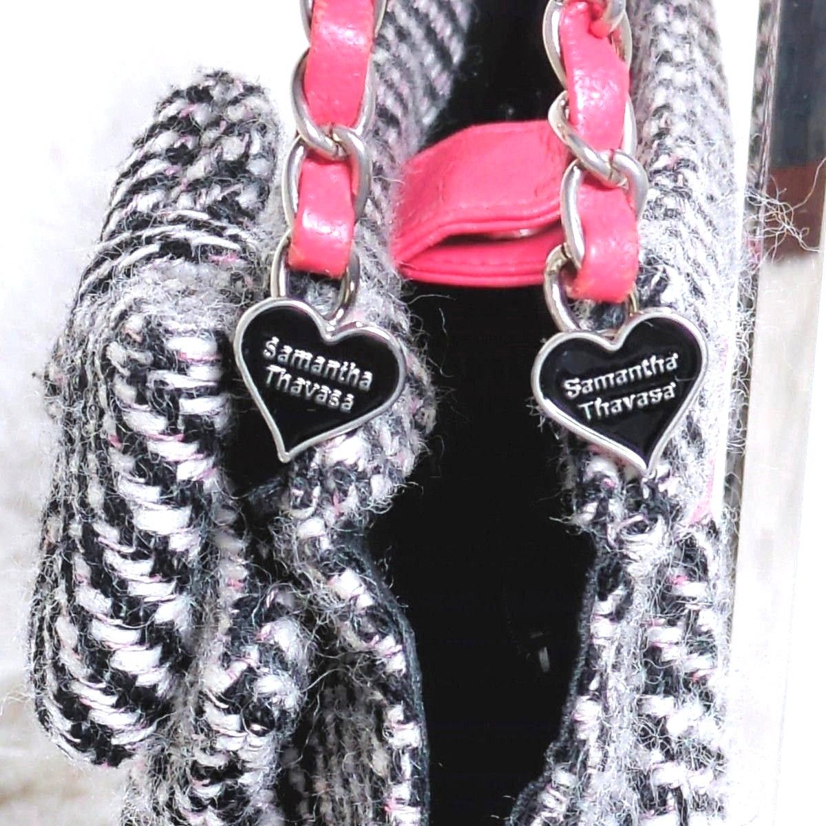 【稀少】サマンサタバサ Samantha Thavasa ハンドバッグ ピンクチェーン　ツイードモチーフ　リボン付き バッグ