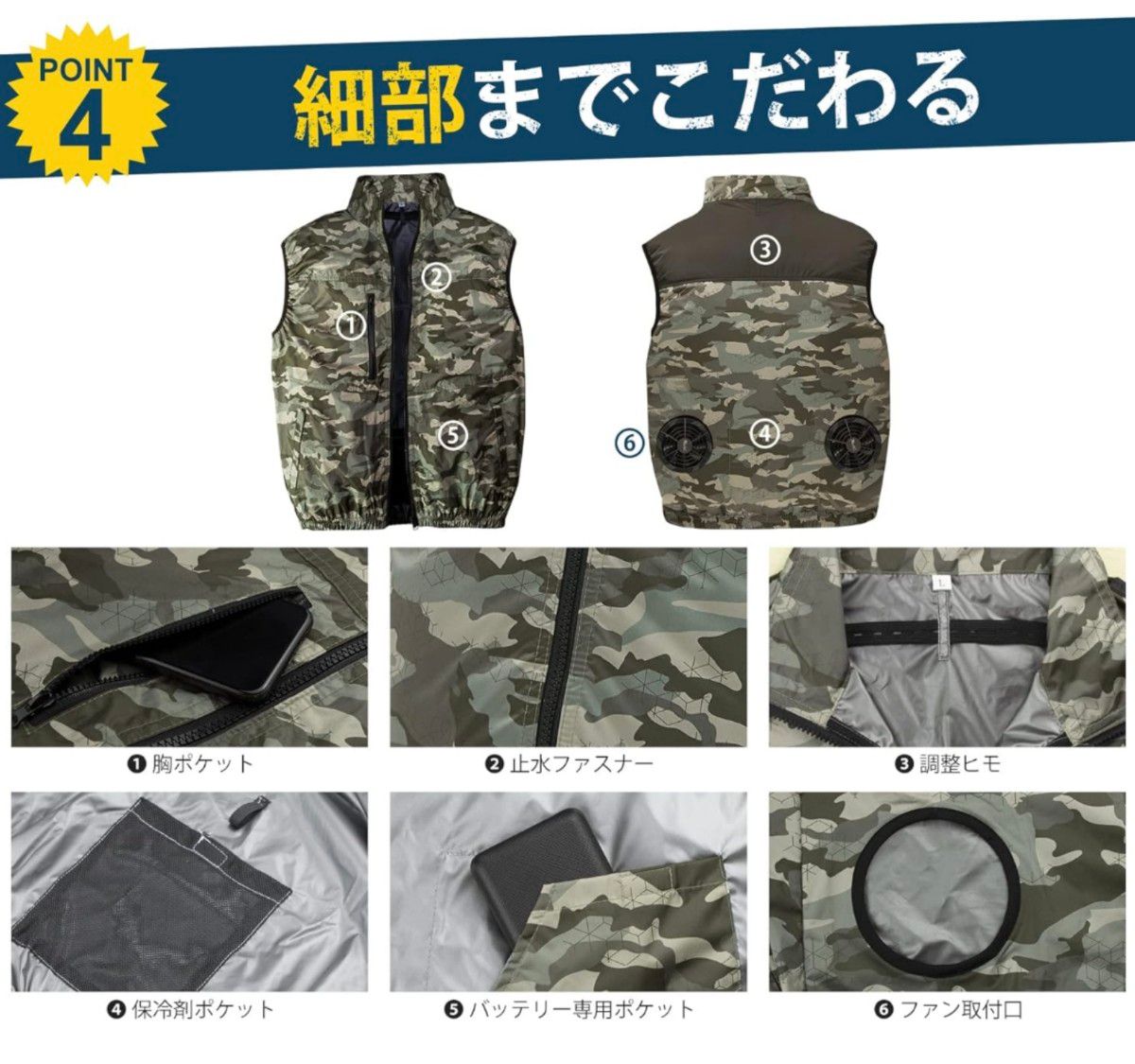 空調服 ベスト 薄型 XL 黒迷彩 大容量バッテリー付き ブラシレス 空調服ベスト Mactilo XL(日本サイズL)モバイルバッテリー対応