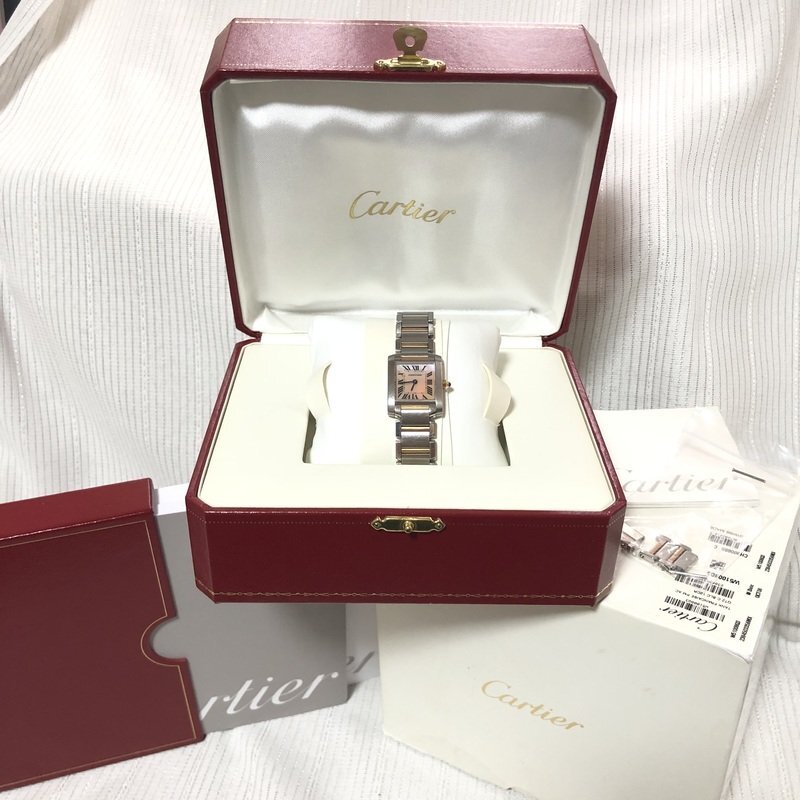 CARTIER カルティエ 全揃い タンクフレンセーズ SM 2384 K18 PG 750 コンビ W51027Q4 ピンクシェル文字盤 IW404DT04CRT_60_画像1