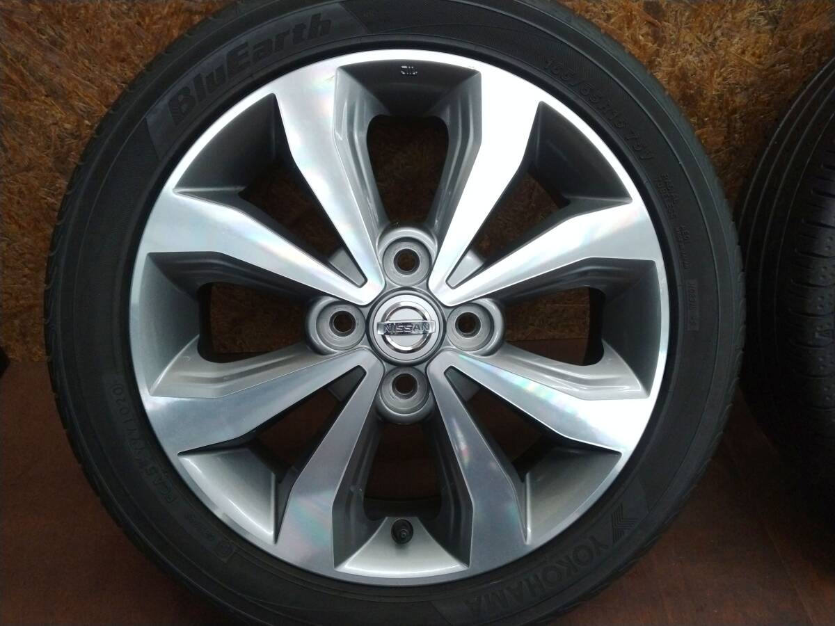 * Nissan original aluminium wheel + 22 year made YOKOHAMA BluEarth-RV RV03*BluEarth 165/55R15 4 pcs set [ Roox Dayz Clipper Rio Sakura ]
