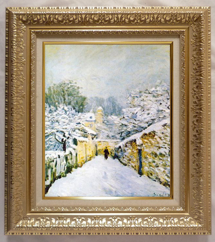 絵画 世界の名画シリーズ 額縁付(MJ108N) アルフレッド・シスレー 「ルーヴジェンヌの雪」 お買い得サイズ： F6号 プリハード_画像1