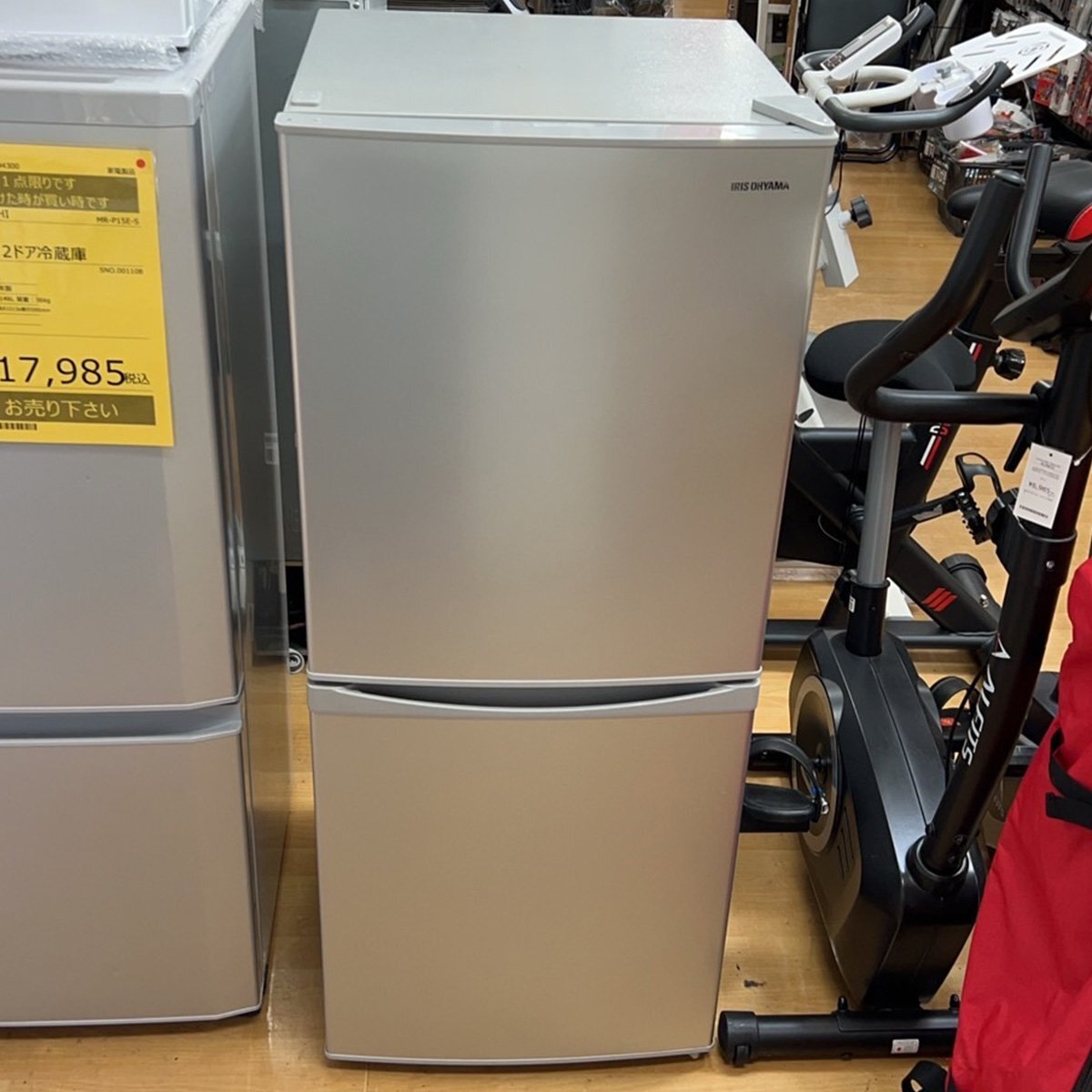 ▽510819 IRIS OHYAMA アイリスオーヤマ 2ドア冷凍冷蔵庫 IRSD-14A-S サイズ幅500x高さ1215x奥行549 mm 2021年製 容積：142L 質量：40kg_画像1