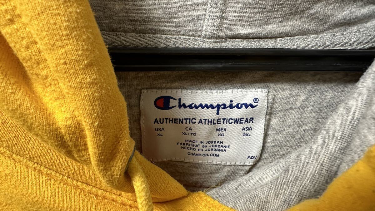 Champion チャンピオンAUTHENIC SWEAT OULLOVER HOODIE USAモデル パーカー US・XL GOLD SCARLET 2着　USED_画像10