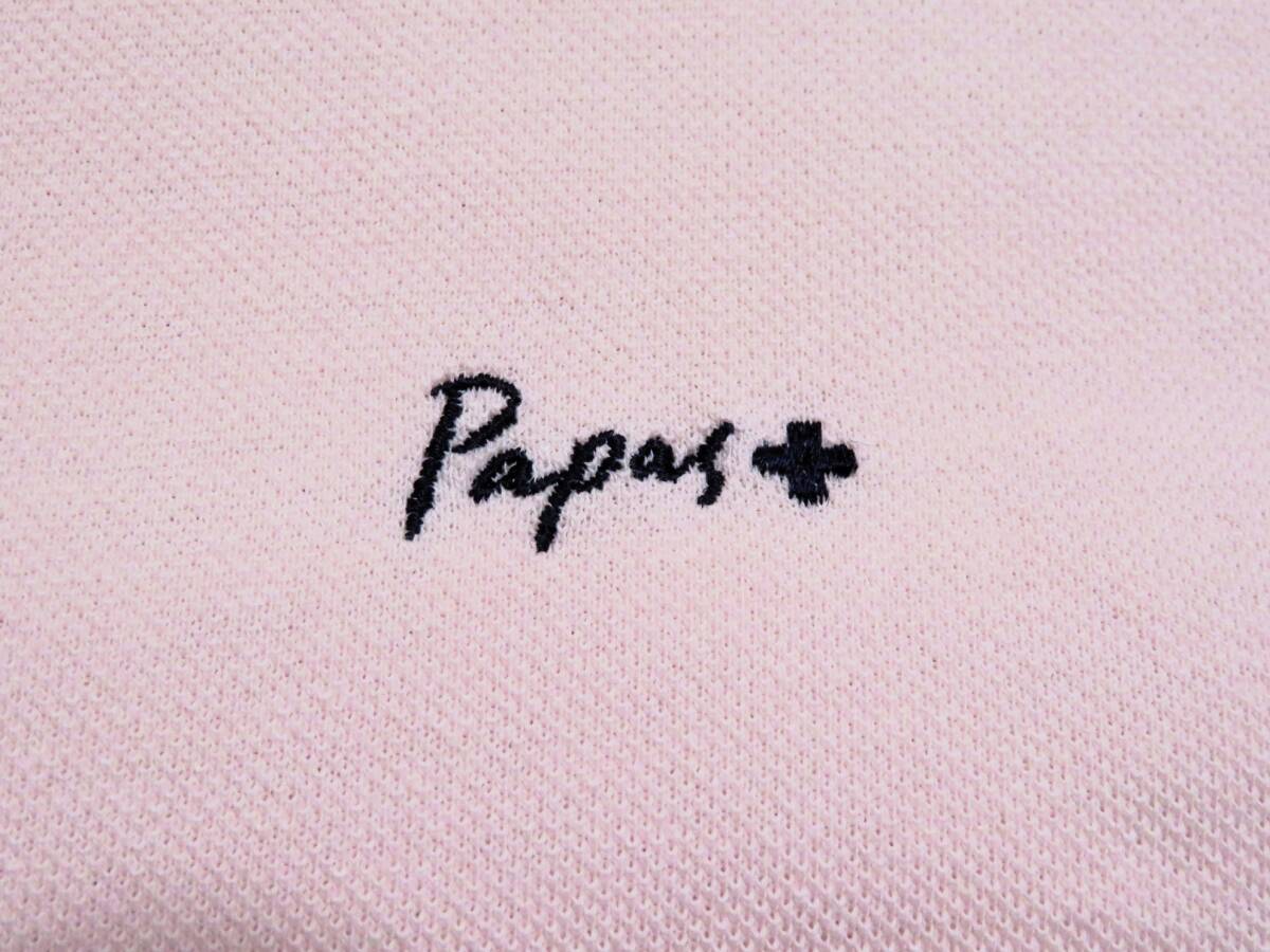 美品 Papas+ PAPAS PLUS パパスプラス 鹿の子ポロシャツ 半袖トップス メンズウエア ロゴ刺繍 ボックスロゴ シンプル 無地 ピンク 紳士 Lの画像5