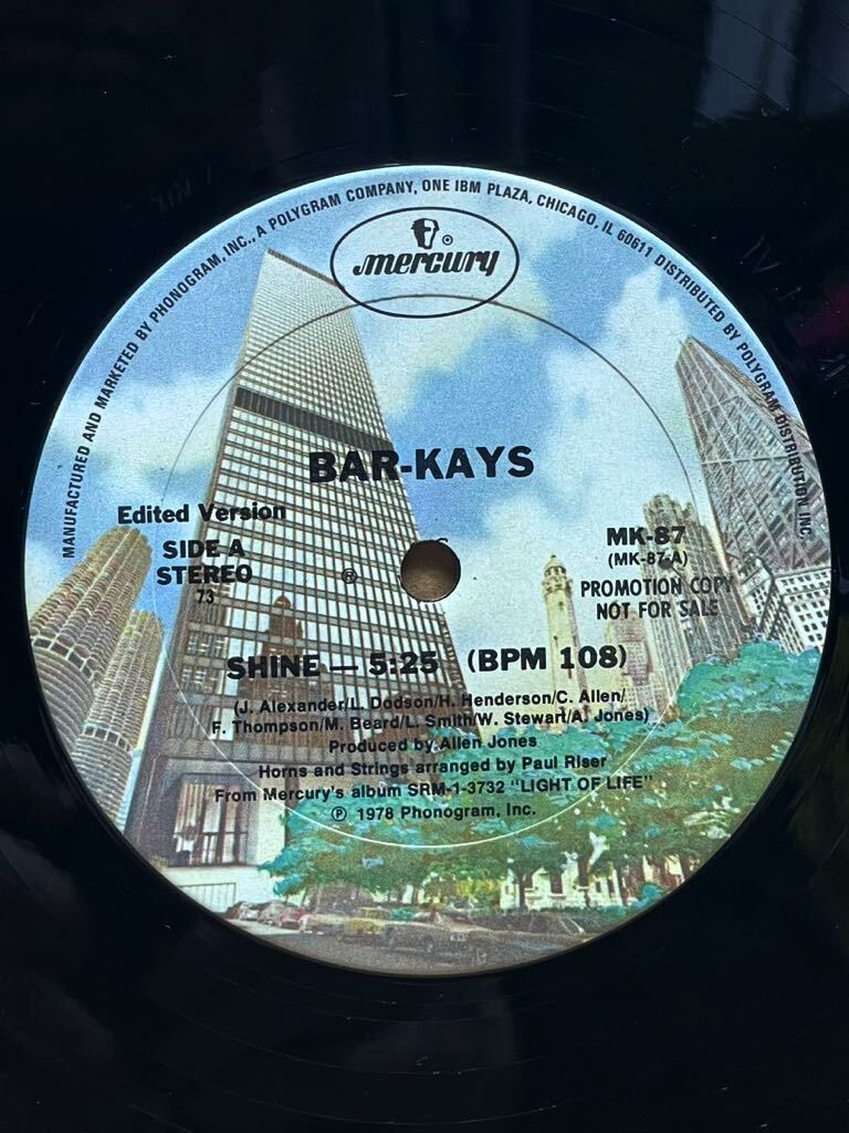 【 Allen Jones プロデュース！！】Bar-Kays - Shine / Give It Up ,Mercury - MK-87 ,Vinyl ,12 , 33 1/3 RPM ,Promo,Stereo, US 1978の画像2