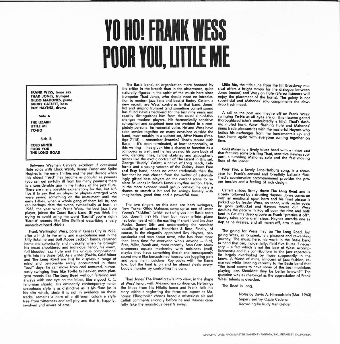A00591774/LP/Frank Wess「Yo Ho! Poor You Little Me」_画像2
