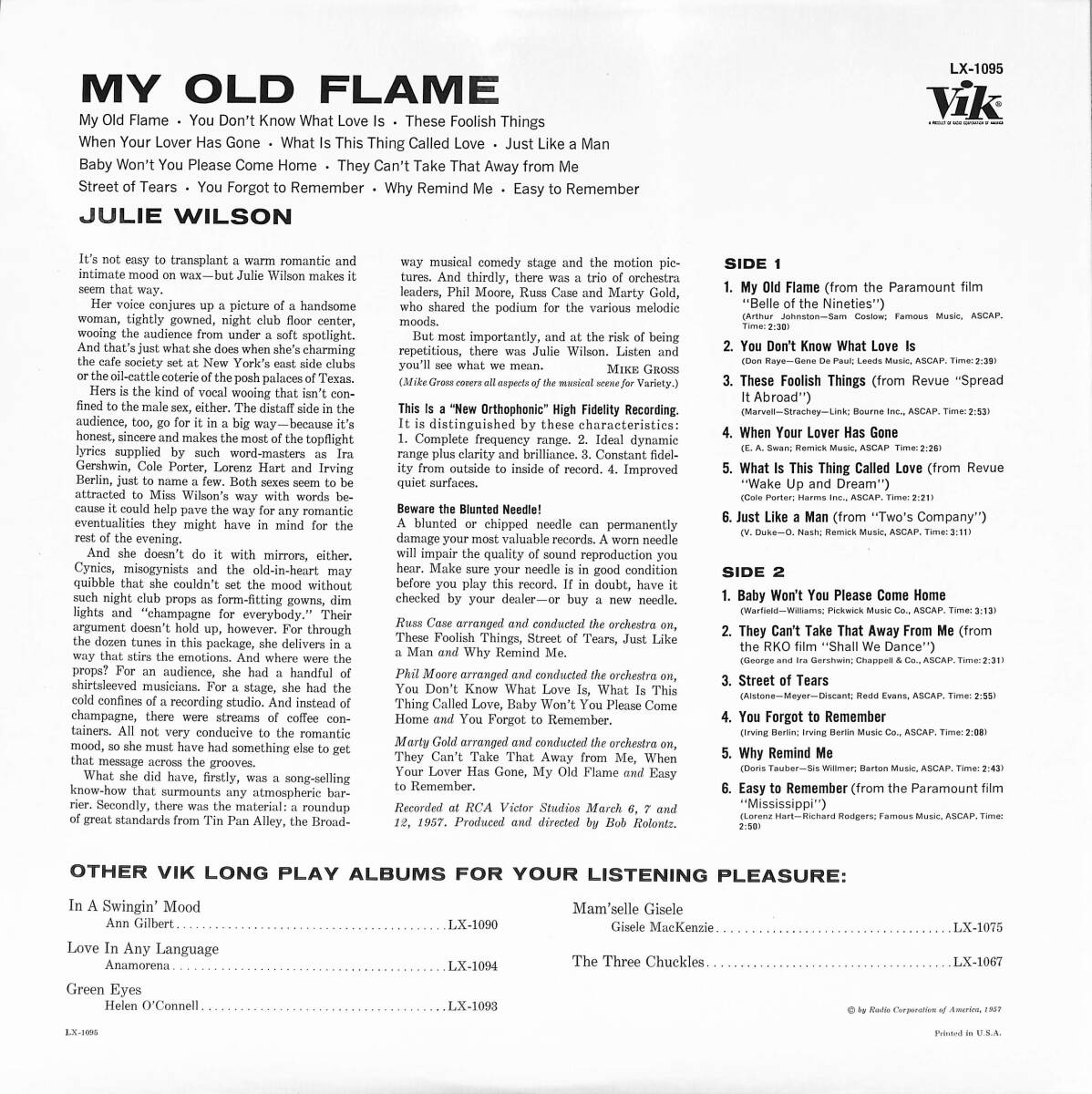 A00591311/LP/ジュリー・ウィルソン(JULIE WILSON)「My Old Flame (1993年・BVJJ-2838・MONO・ヴォーカル)」の画像2