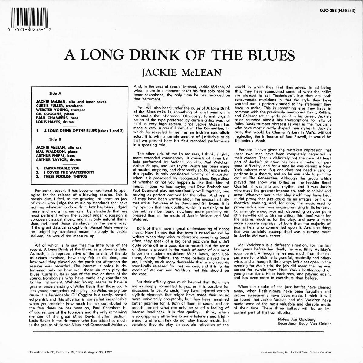 A00591362/LP/ジャッキー・マクリーン (JACKIE McLEAN)「A Long Drink Of The Blues」の画像2