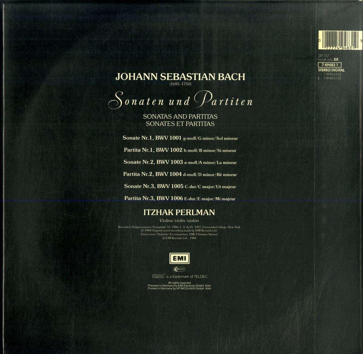 A00589952/●LP2枚組ボックス/イツァーク・パールマン「バッハ：Sonaten Und Partiten」の画像2