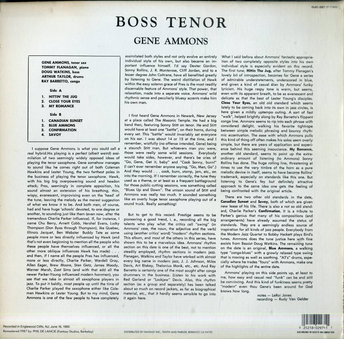A00592775/LP/ジーン・アモンズ (GENE AMMONS)「Boss Tenor (1987年・OJC-297・ハードバップ・ソウルジャズ)」の画像2