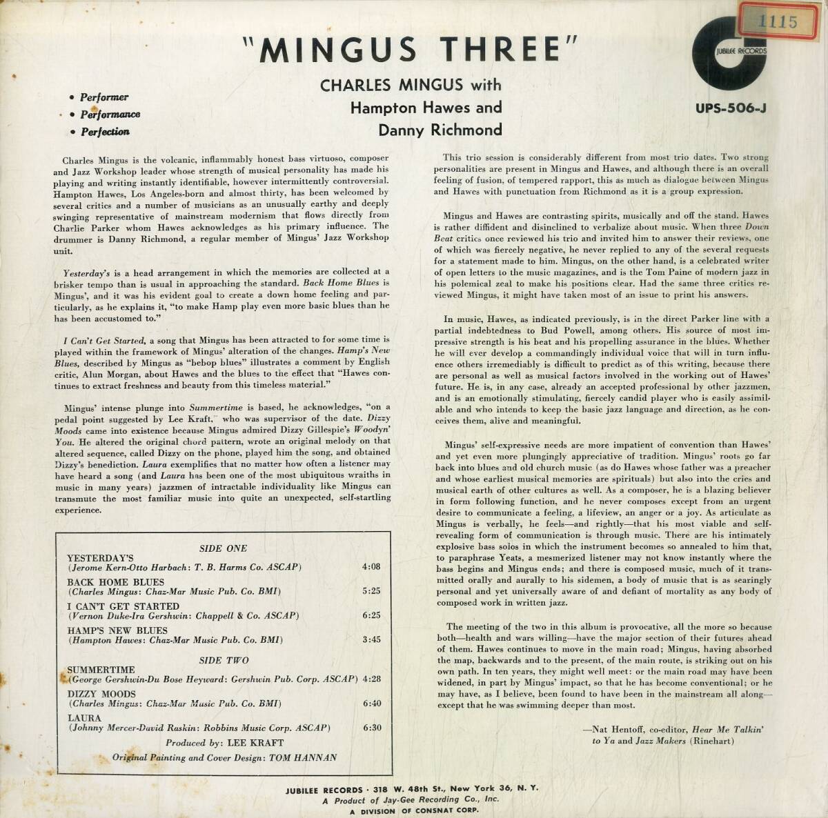 A00590405/LP/Charles Mingus With Hampton Hawes & Danny Richmond「Mingus Three」の画像2