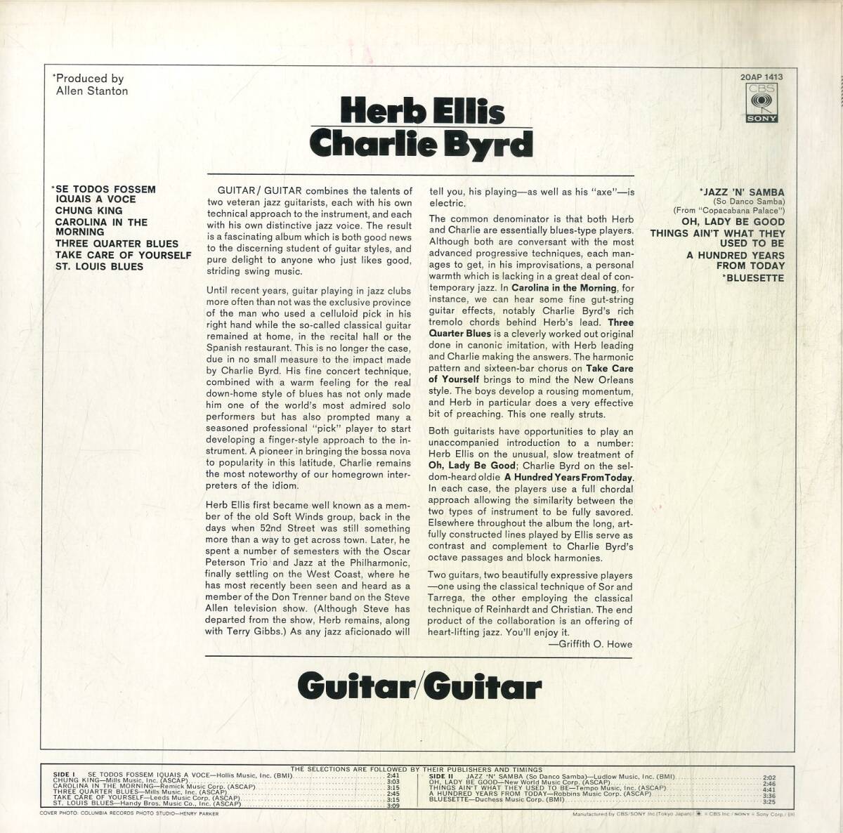 A00590572/LP/ハーブ・エリス / チャーリー・バード「Guitar / Guitar (1979年・20AP-1413・ボサノヴァ・BOSSA NOVA・コンテンポラリーJAの画像2