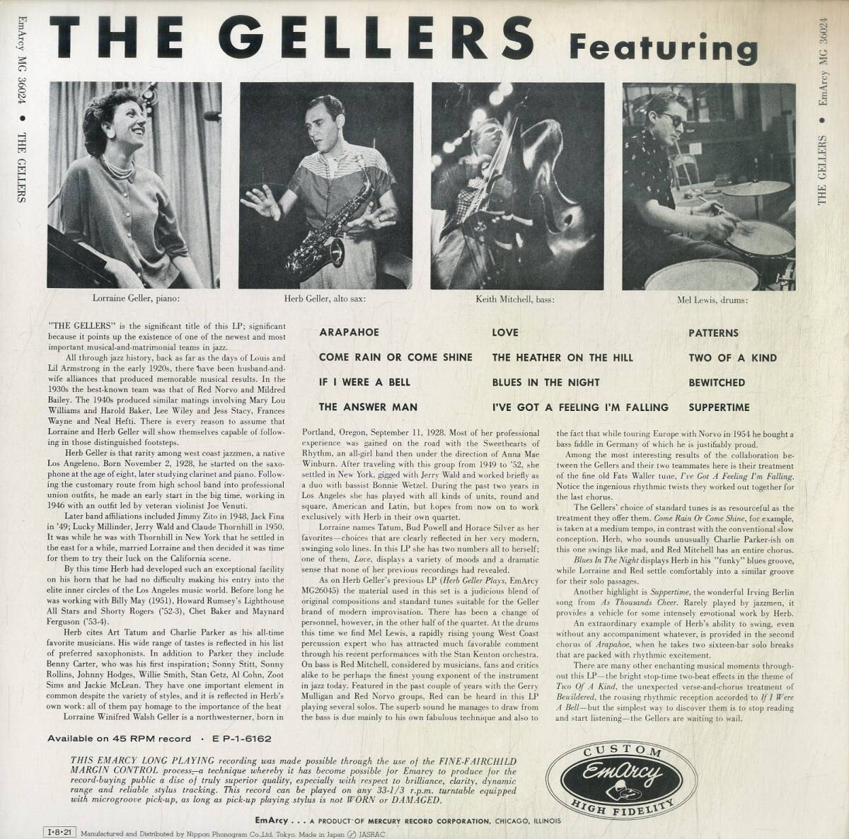 A00590607/LP/ハーブ・ゲラー / ロレイン・ゲラー「The Gellers (1985年・195J-54・クールジャズ・バップ)」の画像2