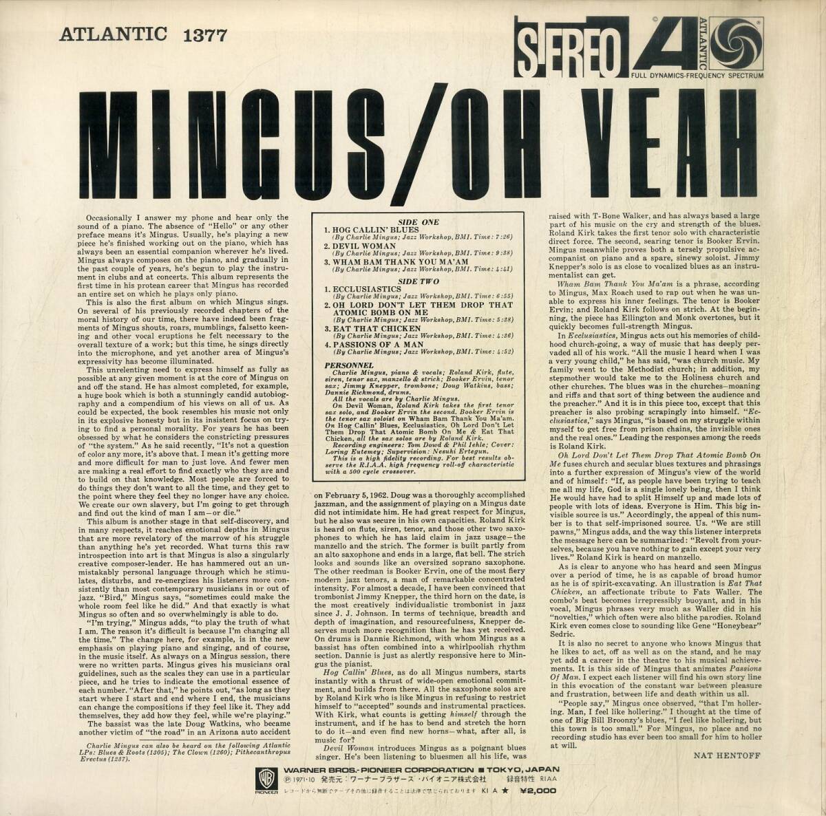 A00590617/LP/チャールス・ミンガス (CHARLES MINGUS)「オー・ヤー(1972年・P-6016A・ポストバップ)」の画像2
