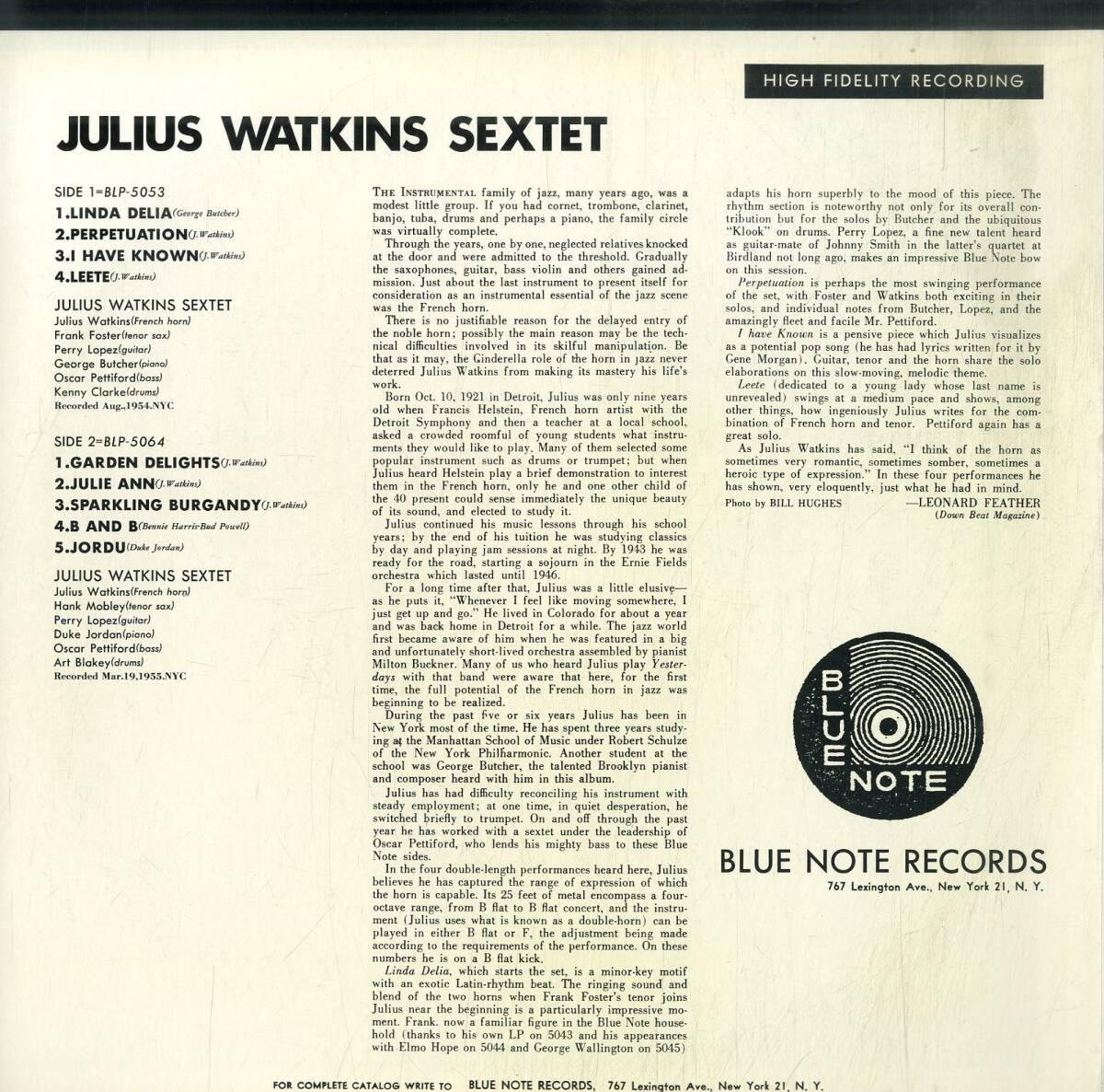 A00590620/LP/ジュリアス・ワトキンス・セクステット「Julius Watkins Sextet (1983年・K18P-9273・バップ)」の画像2
