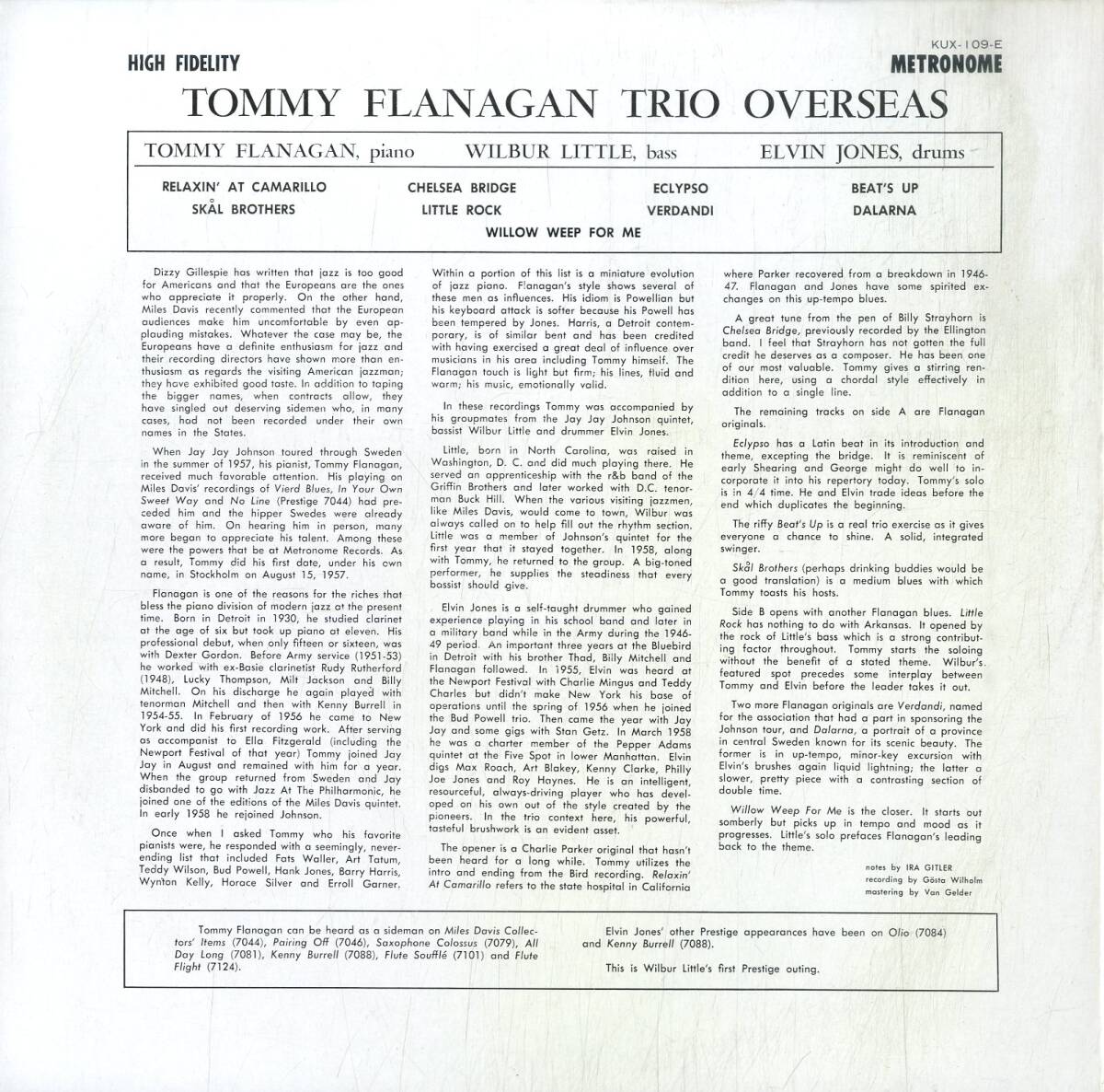 A00590637/LP/トミー・フラナガン (TOMMY FLANAGAN TRIO)「Overseas (1978年・KUX-109-E・バップ)」の画像2