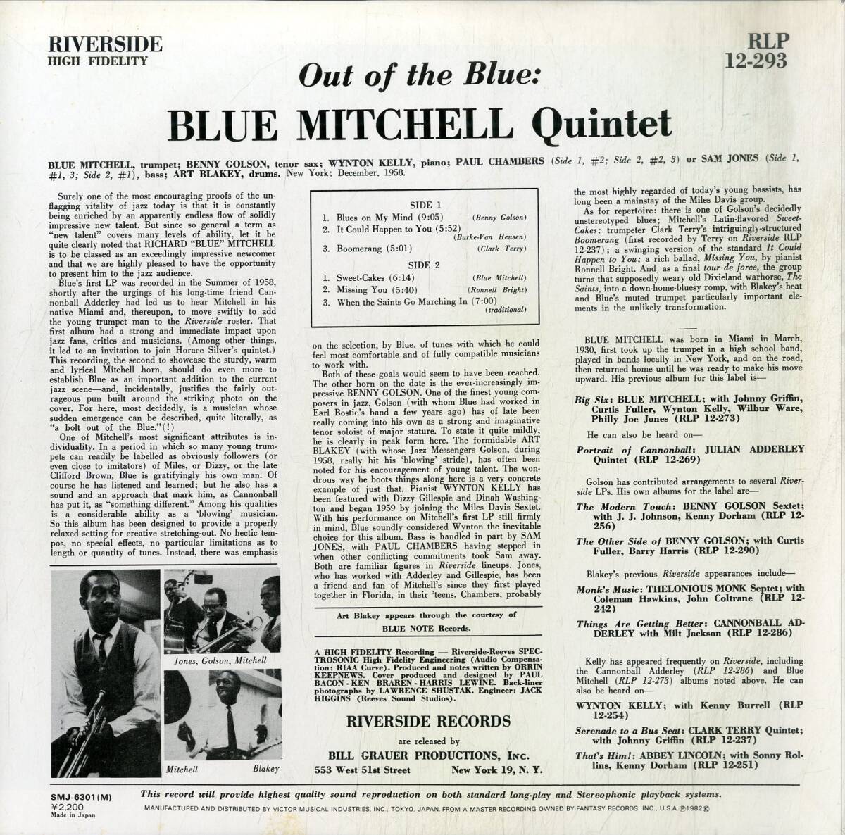 A00590715/LP/ブルー・ミッチェル「Out Of The Blue」_画像2