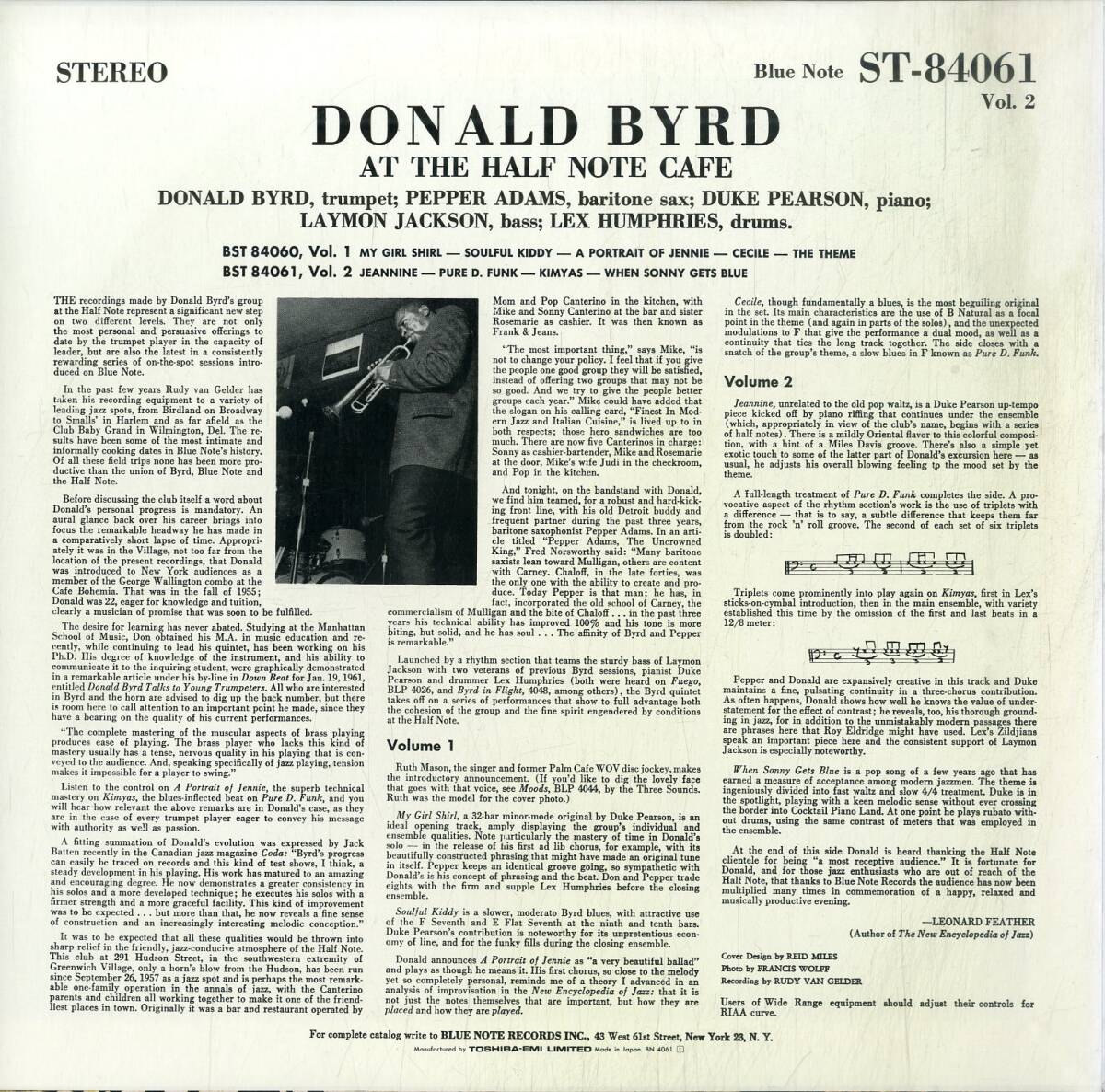 A00590756/LP/Donald Byrd「At The Half Note Cafe Vol. 2」の画像2