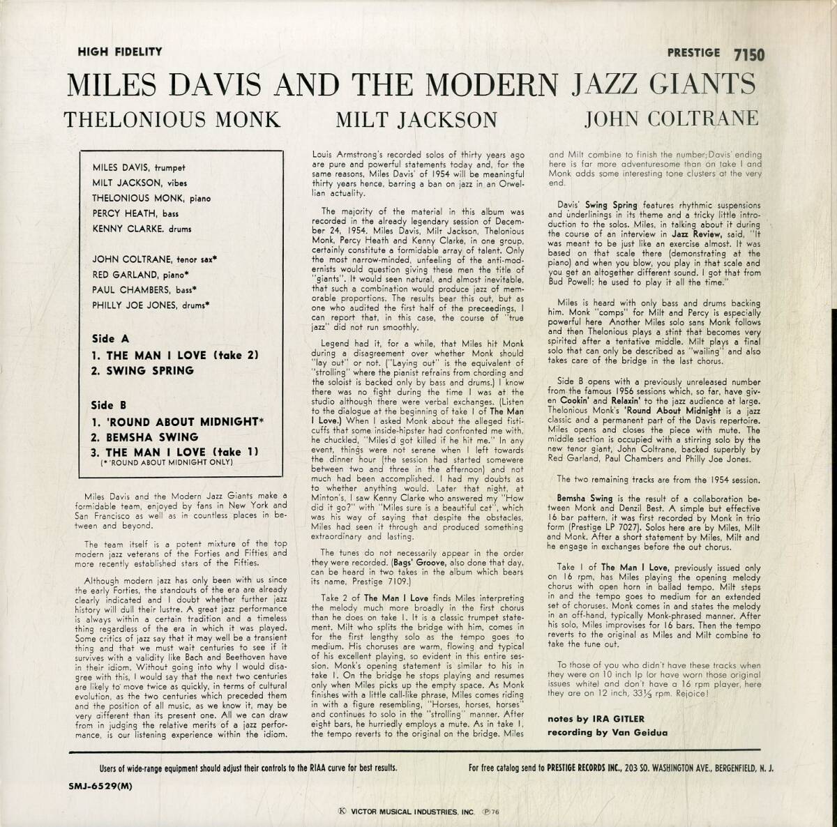 A00590978/LP/マイルス・デイビス「Miles Davis And The Modern Jazz Giants」_画像2