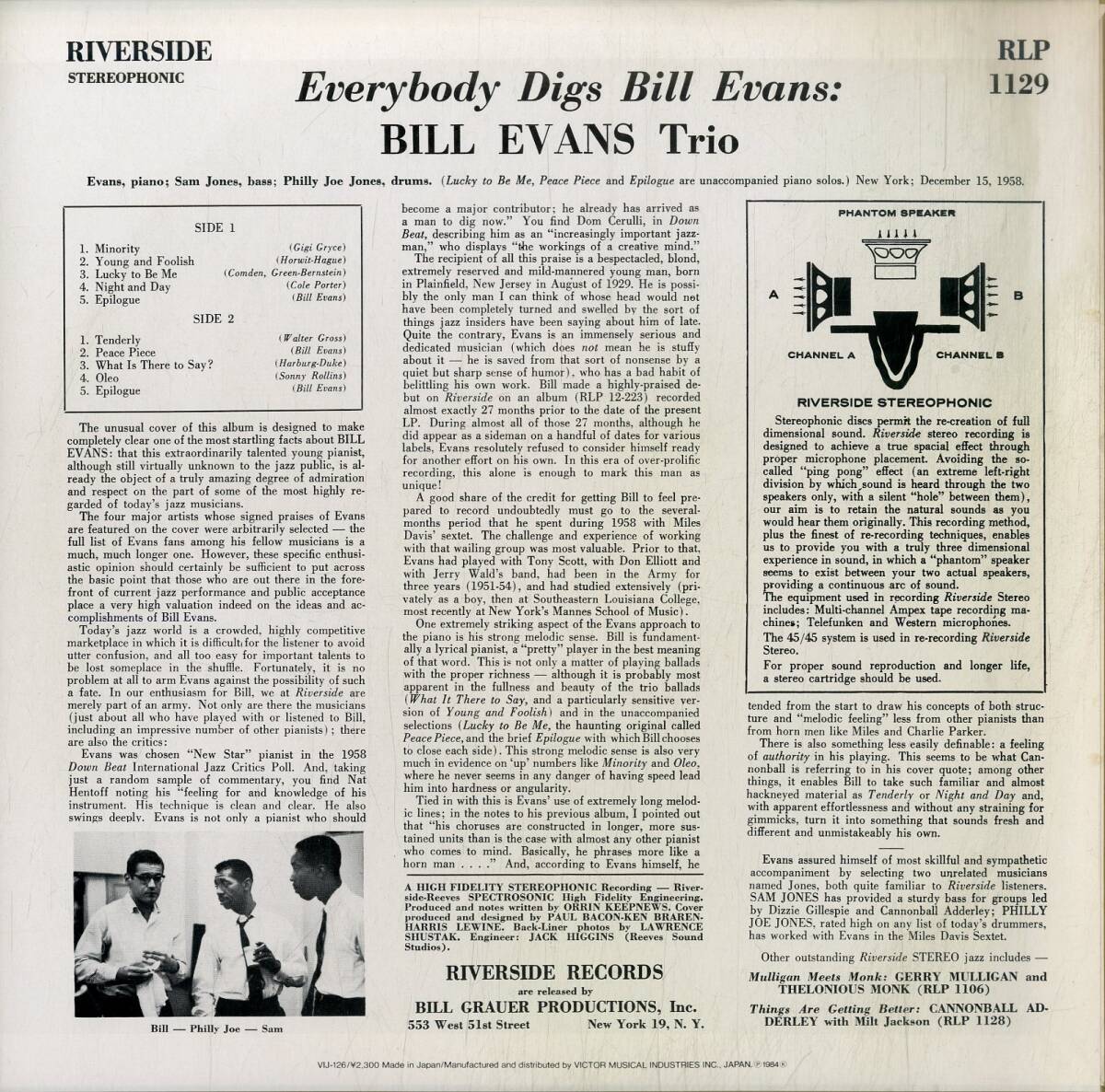 A00591945/LP/ビル・エヴァンス (BILL EVANS TRIO)「Everybody Digs Bill Evans (1984年・VIJ-126・ポストバップ)」_画像2
